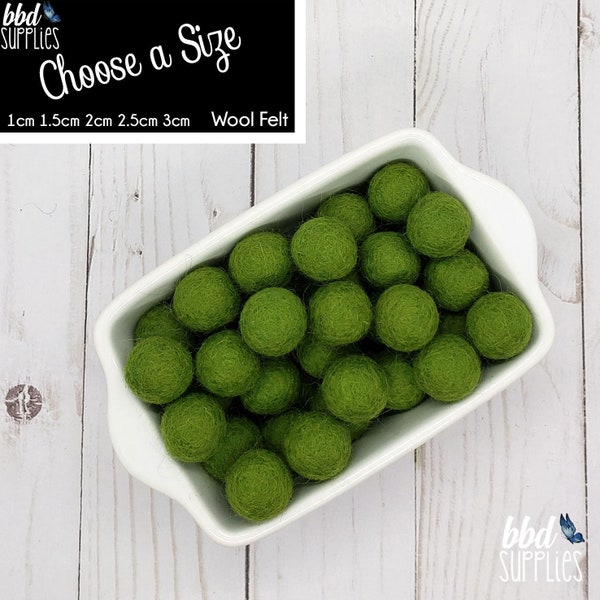 Wool Felt Balls | Moss Green | You choose size | Felt Pom Poms| Felt Beads | Felt Garland | DIY