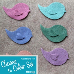 Wool Blend Felt Shapes | 12 Birdies | Pick a Color Set | DIY