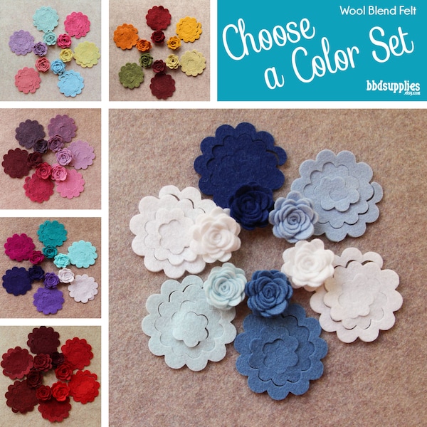 Wool Blend Felt Flowers | 24 Small 3D Rolled Roses | Pick a Color Set | DIY | Unassembled Rosettes