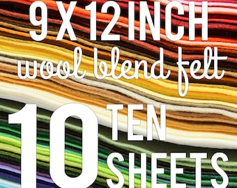 Felt by the Sheet | 9" x 12" |TEN (10) Sheets of Wool Blend Felt | You Choose Colors | DIY