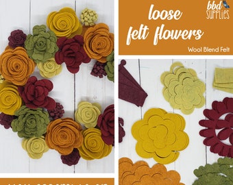 Loose Felt Flowers | Rose Flower Collection | Autumn Harvest | DIY or We Assemble for you | Makes 24 Wool Blend Felt Flowers  | Tutorial