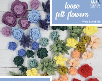 Loose Felt Flowers | 56 Wool Felt Succulents | Artificial Succulents Rainbow | You or We Assemble | Wool Blend Felt Flowers | Tutorial