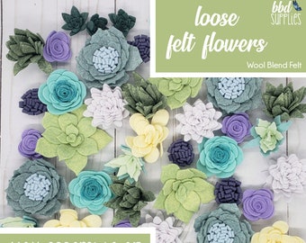 Loose Felt Flowers | 44 Wool Felt Succulents | Artificial Succulents Pistachio | DIY or We Assemble | Wool Blend Felt Flowers | Tutorial