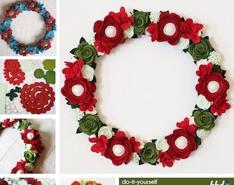 Felt Flower Wreath Kit 12 Inch | Whitney | Beginner Adult Craft Kit | Makes 1 Wreath | Choose your Color Set | DIY