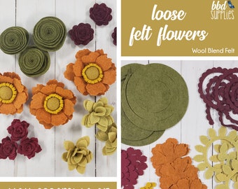 Loose Felt Flowers | Sabrina Flower Collection | Pick your Color Set | DIY or We Assemble | Makes 15 Wool Blend Felt Flowers  | Tutorial