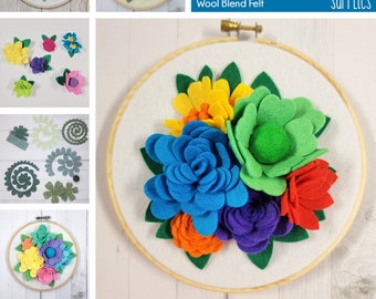 Farrah Felt Flower Hoop Kit | 1 Hoop | 6 Inch | Beginner Adult Craft Kit | Choose your Color Set | DIY