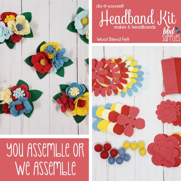 Felt Flower Headband Kit | Lydia | Beginner Adult Craft Kit | Wool Blend Felt Flowers | Makes 6 Floral Crowns | DIY | Tutorial