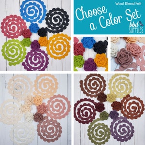 Wool Blend Felt Flowers | 12 3D Rolled Cabbage Rose | Pick a Color Set | DIY | Unassembled Flowers