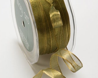 Metallic Iridescent Wired Ribbon - Olive - 3/8 inch  - You Choose Yards