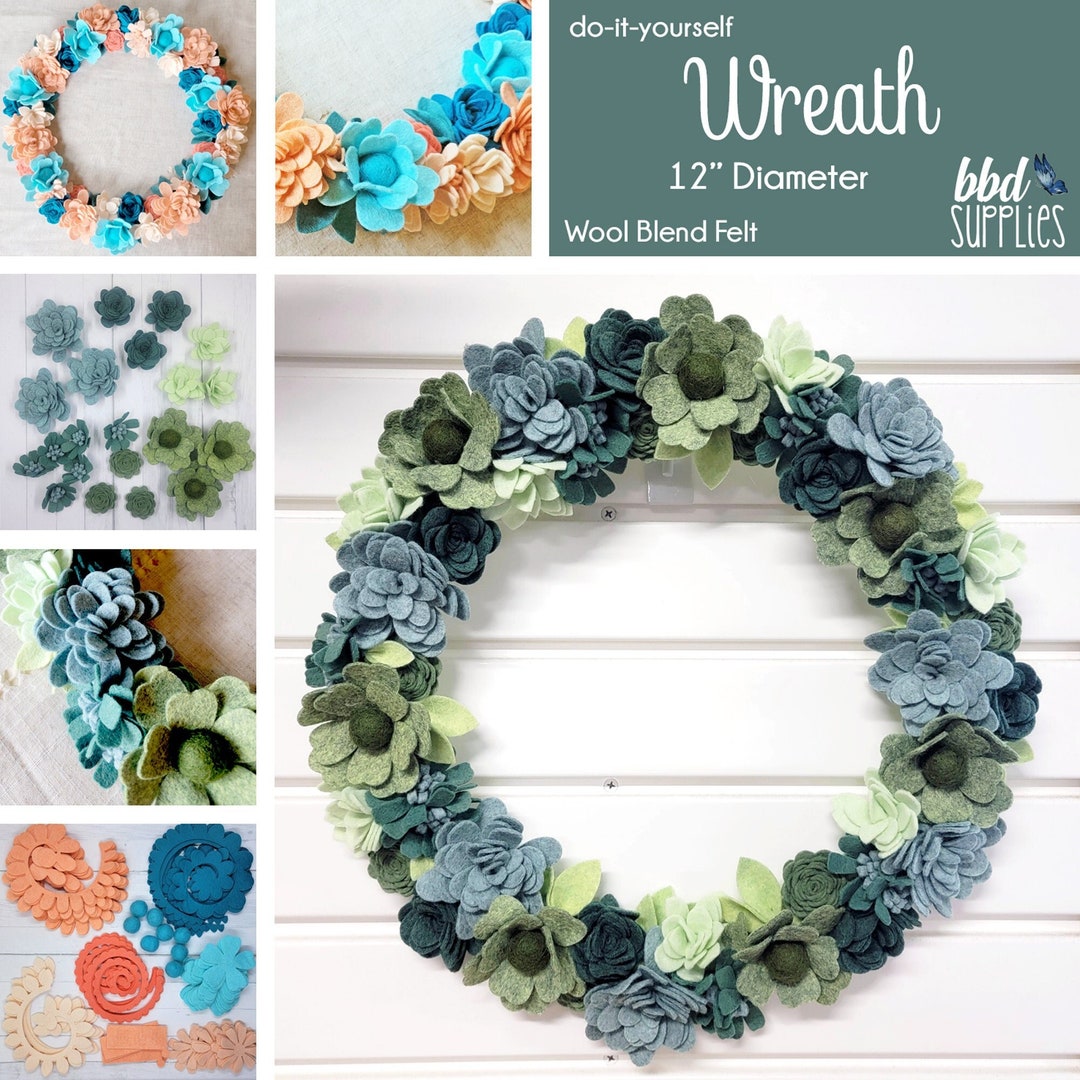 Felt Flower Wreath Kit 12 Inch Farrah Beginner Adult Craft Kit Makes 1