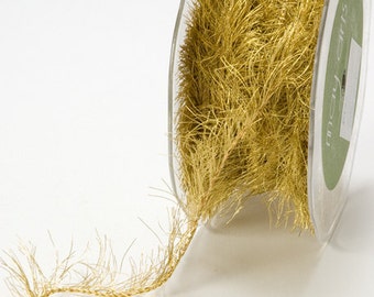 Metallic Wired Eyelash Ribbon - Gold - 1.5 inch  - You Choose Yards