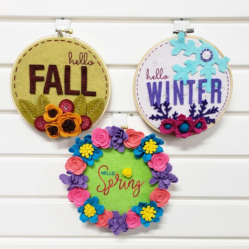 DIY Felt Embroidery Hoop Kit Wool Felt Flowers Hello Fall Etsy