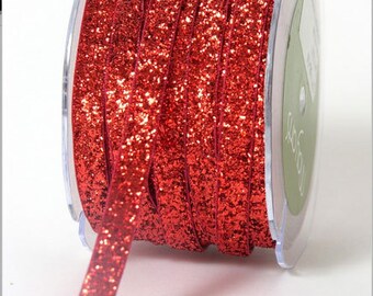 Metallic Velvet Glitter Ribbon - Red - 3/8 inch  - You Choose Yards