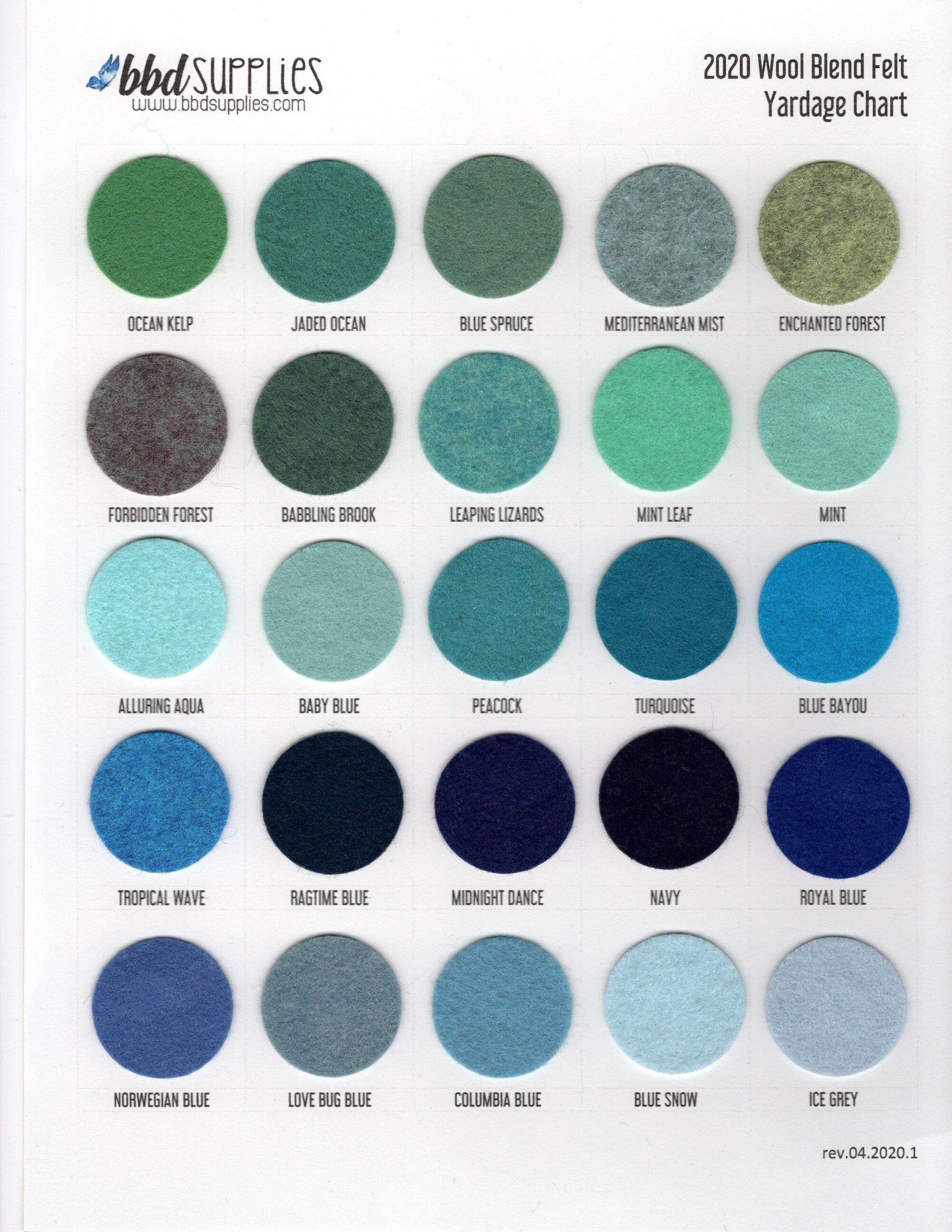 Felt Color Chart Felt Swatches Etsy