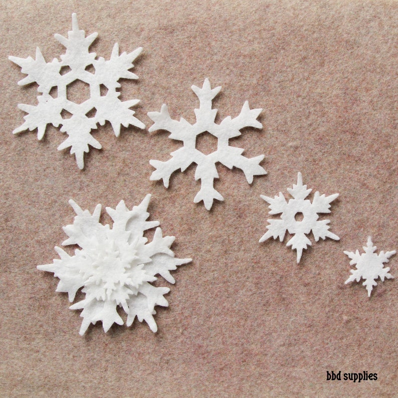 Wool Blend Felt Shapes 12 Snowflakes Style 7 Pick a Color Set DIY 48 Unassembled Shapes image 3