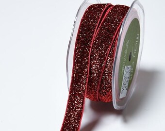 Glitter Elastic Ribbon - Red - 5/8 inch  - You Choose Yards