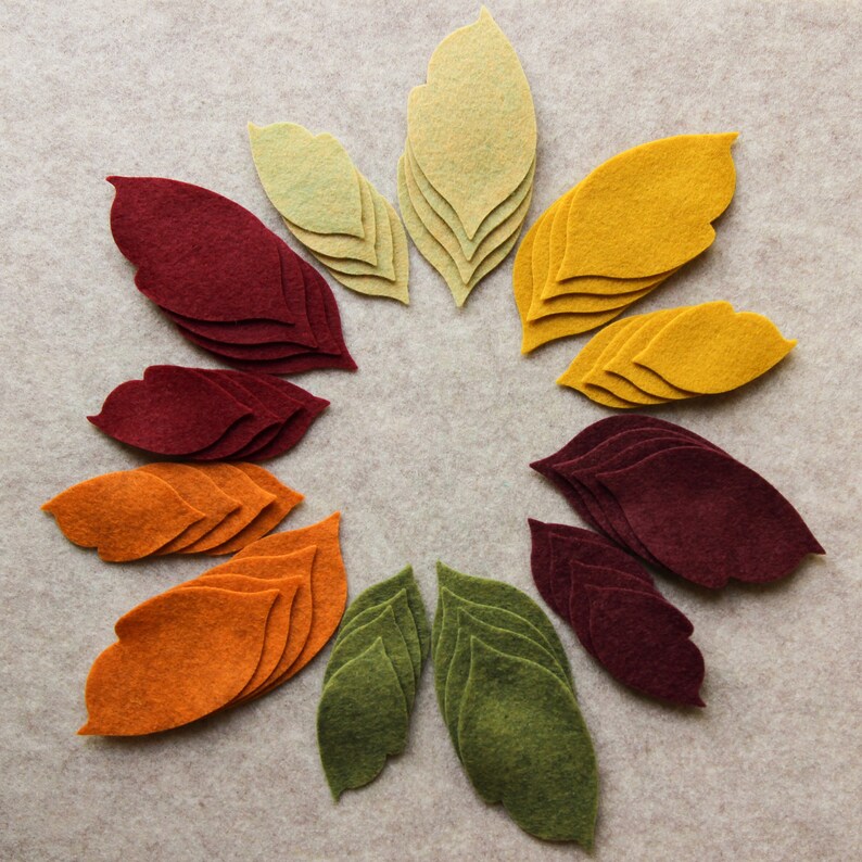 Wool Blend Felt Leaves 48 Regular Leaves Pick a Color Set Etsy