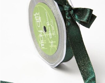 Two Tone Sparkle Ribbon - Green/Gold - 5/8 inch  - You Choose Yards