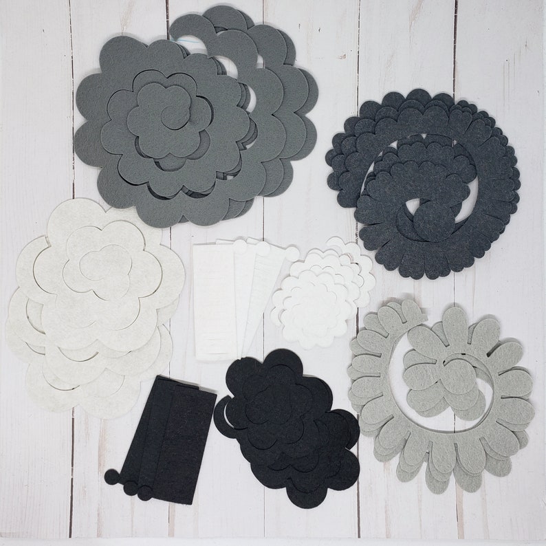 DIY or We Assemble for you Tutorial Makes 24 Wool Blend Felt Flowers Loose Felt Flowers Stormy Weather Rose Flower Collection