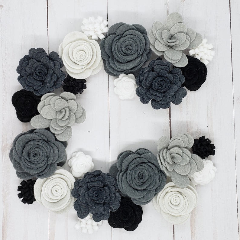 DIY or We Assemble for you Tutorial Makes 24 Wool Blend Felt Flowers Loose Felt Flowers Stormy Weather Rose Flower Collection