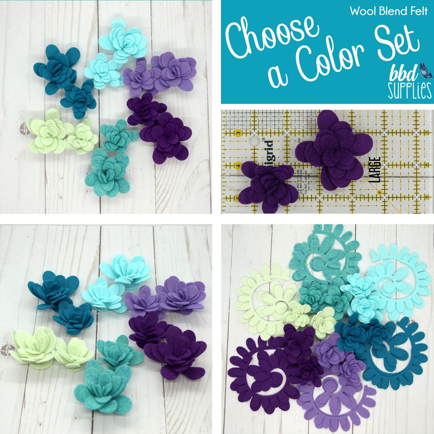 25 x SMALL WOOL BLEND FELT FLOWERS - CHOICE OF COLOURS/CRAFTS/APPLIQUE