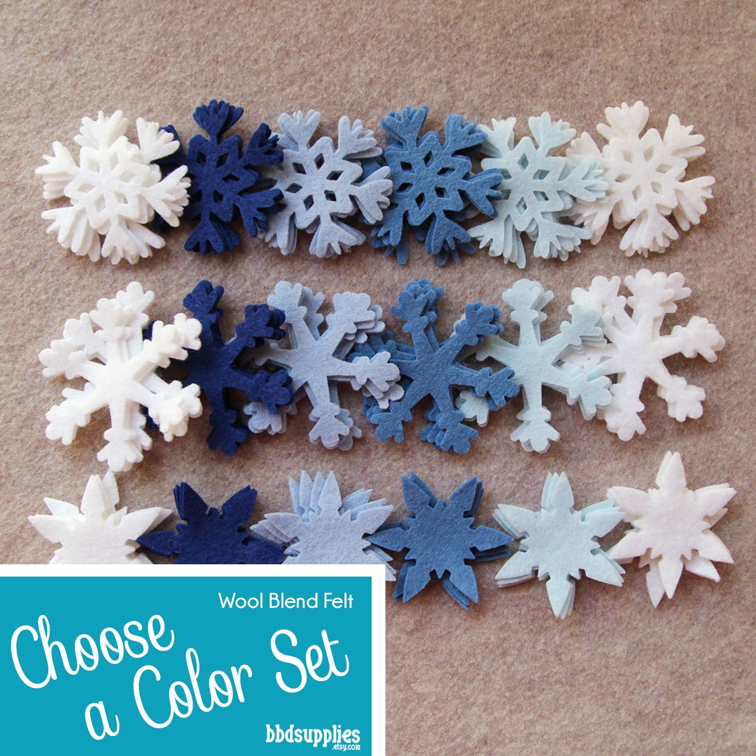 Wool Blend Felt Snowflake Combo Pack 24 Snowflakes Sets Pick a Color Set  DIY 3 Shapes 72 Unassembled Shapes 