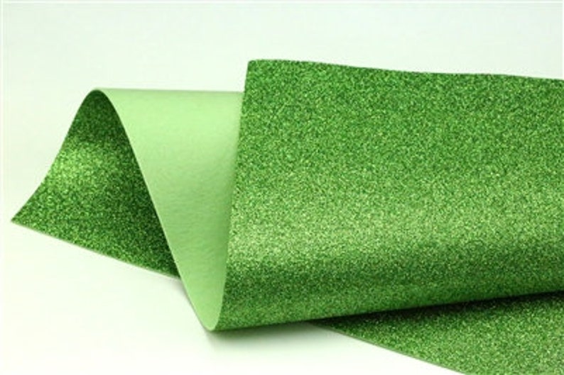 Light Green Glitter Glitter Wool Felt Sheets You choose size image 1