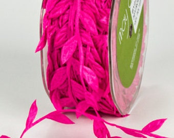 Leaf Satin Ribbon - Fucshia - 1 inch  - You Choose Yards