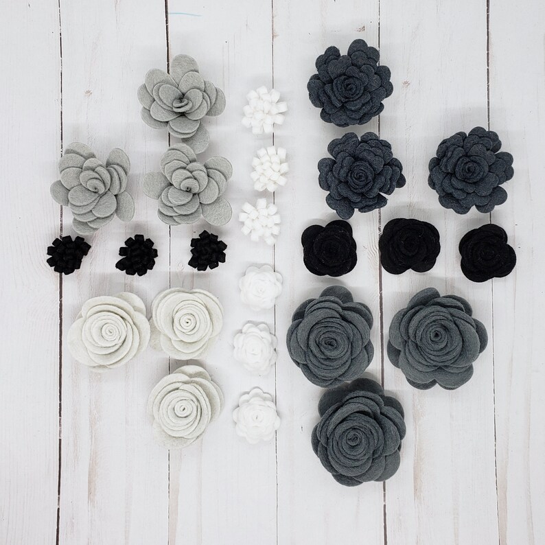DIY or We Assemble for you Tutorial Makes 24 Wool Blend Felt Flowers Loose Felt Flowers Stormy Weather Rose Flower Collection