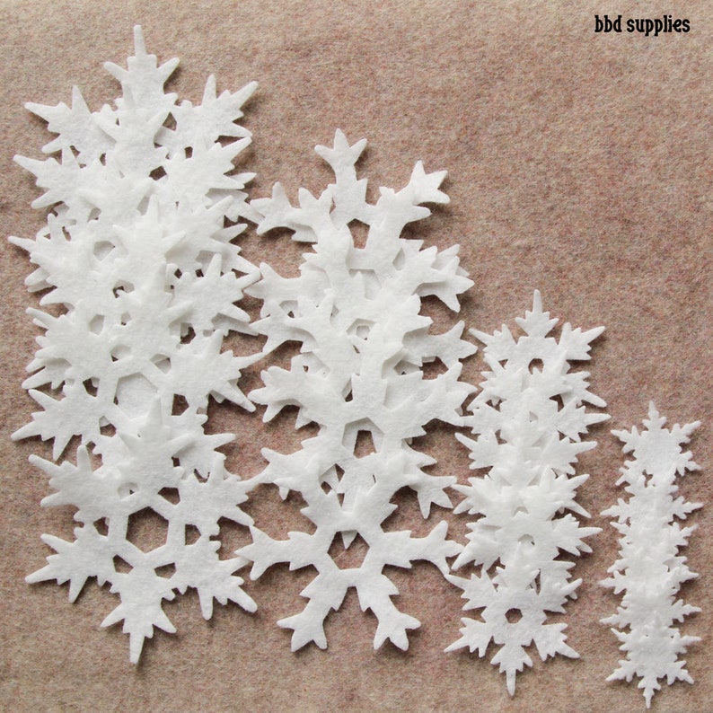 Wool Blend Felt Shapes 12 Snowflakes Style 7 Pick a Color Set DIY 48 Unassembled Shapes image 4