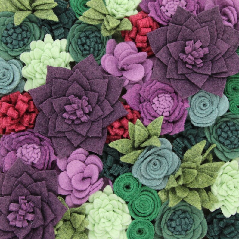 Vineyard Felt Succulent Kit 35 Wool Felt Succulents Adult Craft Kit Felt DIY Artificial Succulents Wool Blend Felt Flowers Tutorial image 3