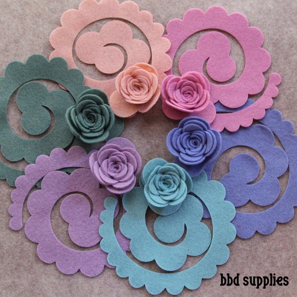 Wool Blend Felt Flowers | 12 Large 3D Rolled Roses | Pick a Color Set | DIY | Unassembled Rosettes