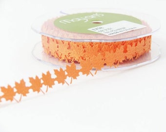 Maple Leaf Ribbon - Orange - 5/8 inch - You choose yards