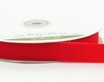 Velvet Woven Ribbon - Red - 3/4 inch  - You Choose Yards