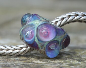 Lotus Flower.....Handmade Murrini Chips...Millefiori Slices......COE 104 Reactive Silver glass pink purple flower Beatlebaby Supply