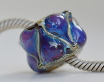 Unique Handmade Lampwork Glass European Charm Bead with Reactive Silver Glass Decoration - SRA - Fits all charm bracelets