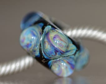 Unique Handmade Lampwork Glass European Charm Bead with Reactive Silver Glass Decoration - SRA - Fits all charm bracelets