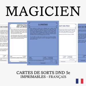 Cartes de sorts DnD 5e en Français | MAGICIEN | Accessoires D&D et Jeux de Rôle | PDF Téléchargeable et Imprimable | Plusieurs couleurs