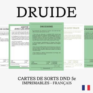 Cartes de sorts DnD 5e en Français | DRUIDE | Accessoires D&D et Jeux de Rôle | PDF Téléchargeable et Imprimable | Plusieurs couleurs