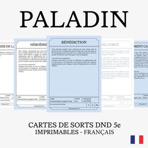 Cartes de sorts DnD 5e en Français | PALADIN | Accessoires D&D et Jeux de Rôle | PDF Téléchargeable et Imprimable | Plusieurs couleurs