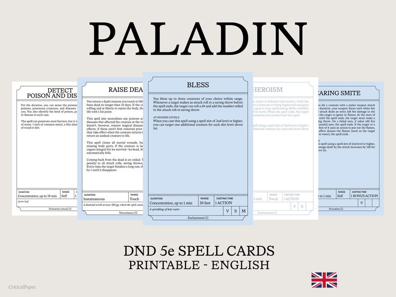 Dnd 5e Spell Cards In English PALADIN D D Accessories And Role playing Dnd 5e Spell Cards In English PALADIN D D Accessories And Role playing