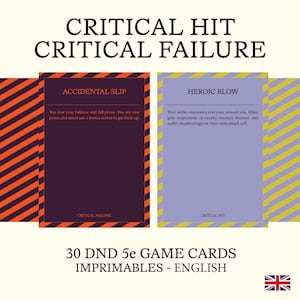 Pack of 30 CRITICAL Failure & CRITICAL Success cards - Unique Role-Playing Accessory - Printable PDF Format