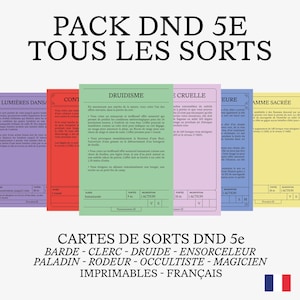 Ensemble des cartes de sorts D&D 5e | Livre de sorts toutes les classes | Format PDF téléchargeable et Imprimable | Plusieurs couleurs