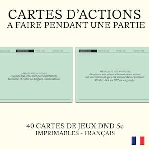 Pacote de 40 cartas de AÇÃO | Em francês | Acessórios de D&D e RPG | PDF para download e impressão