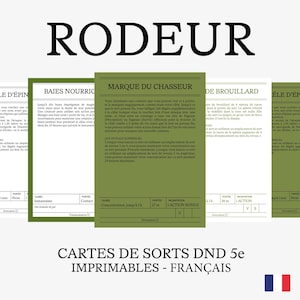Cartes de sorts DnD 5e en Français | RODEUR | Accessoires D&D et Jeux de Rôle | PDF Téléchargeable et Imprimable | Plusieurs couleurs
