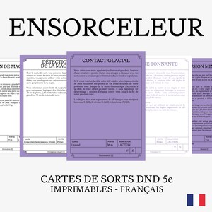 Cartes de sorts DnD 5e en Français | ENSORCELEUR | Accessoires D&D et Jeux de Rôle | PDF Téléchargeable et Imprimable | Plusieurs couleurs