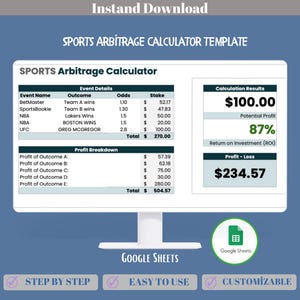 Sports Arbitrage Calculator: Betting Odds Tracker Google Sheets (Digital Download))