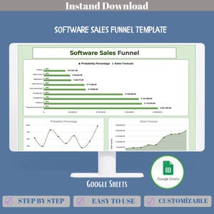 Sjabloon voor software-salestrechter, klanttraject bijhouden, verkoopfasen beheren, conversies optimaliseren, Google Spreadsheets-tool sales funnel