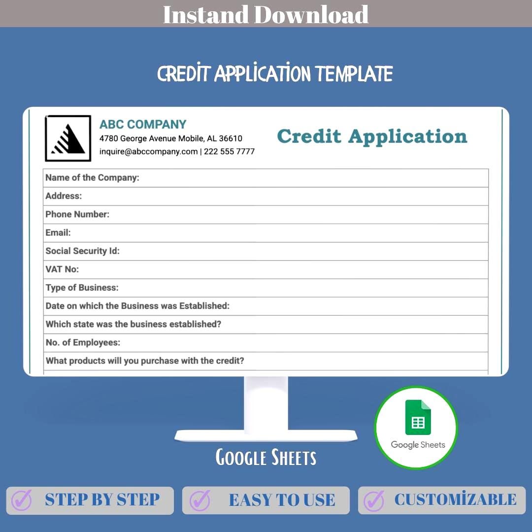 Credit Application Form for Small Business, Google Sheets Template to ...