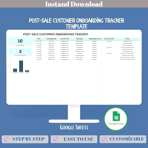Post Sale Customer Onboarding Tracker For Small Business, Google Sheets Template To Manage Setup Tasks, Client Progress And Activation